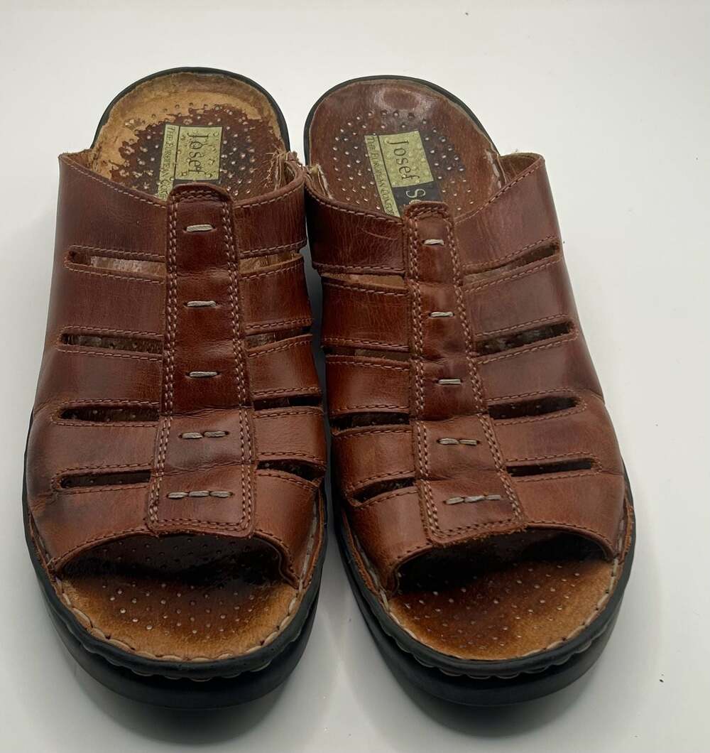 Josef Seibel Air Massage Leather Open Toe Slide Sandals